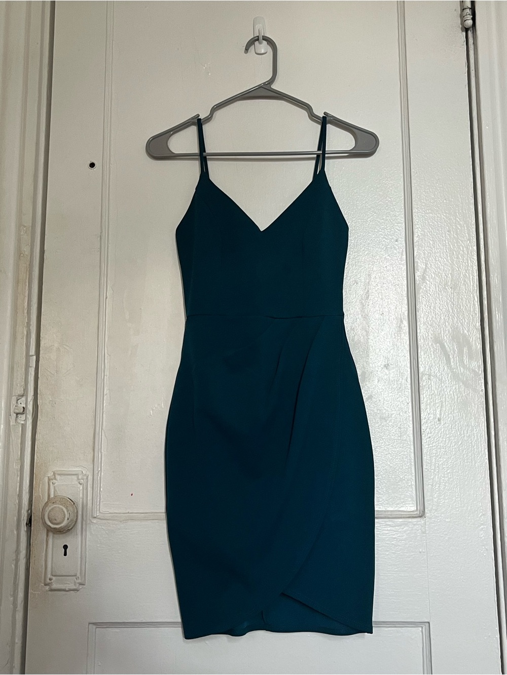 Lulu's Teal Wrap-Front Mini Dress - Picture 4 of 4